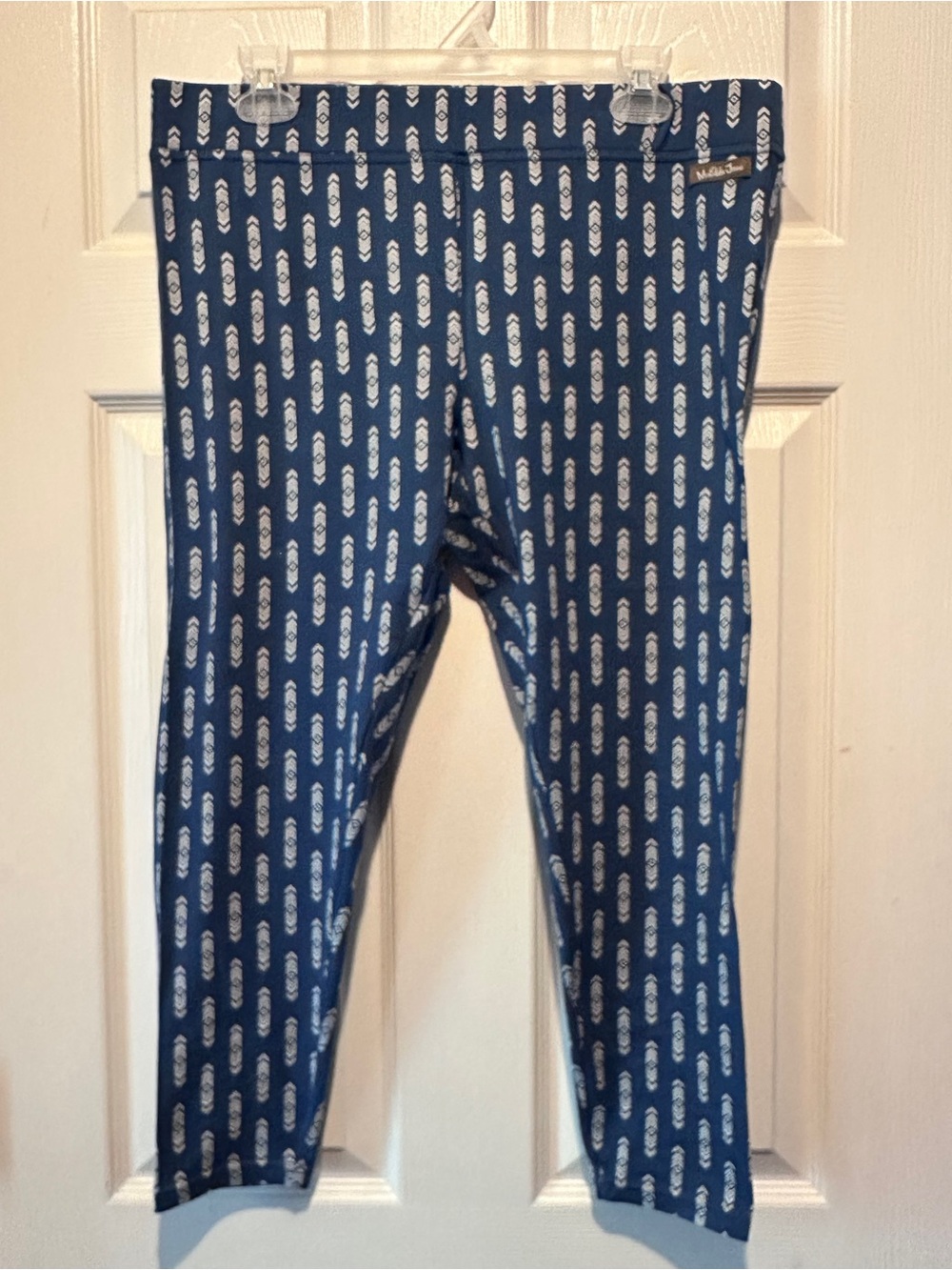 NWT Matilda Jane Follow The Path Cropped Leggings Medium Blue Geometric